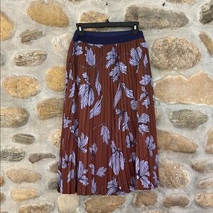 Modcloth Brown and Blue Leaf Midi Skirt
